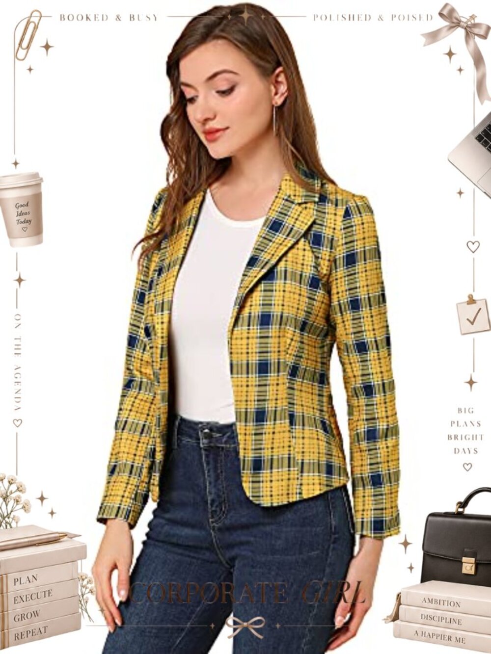 Allegra K Women's Long Sleeve Open-Front Printed Blazer Jacket